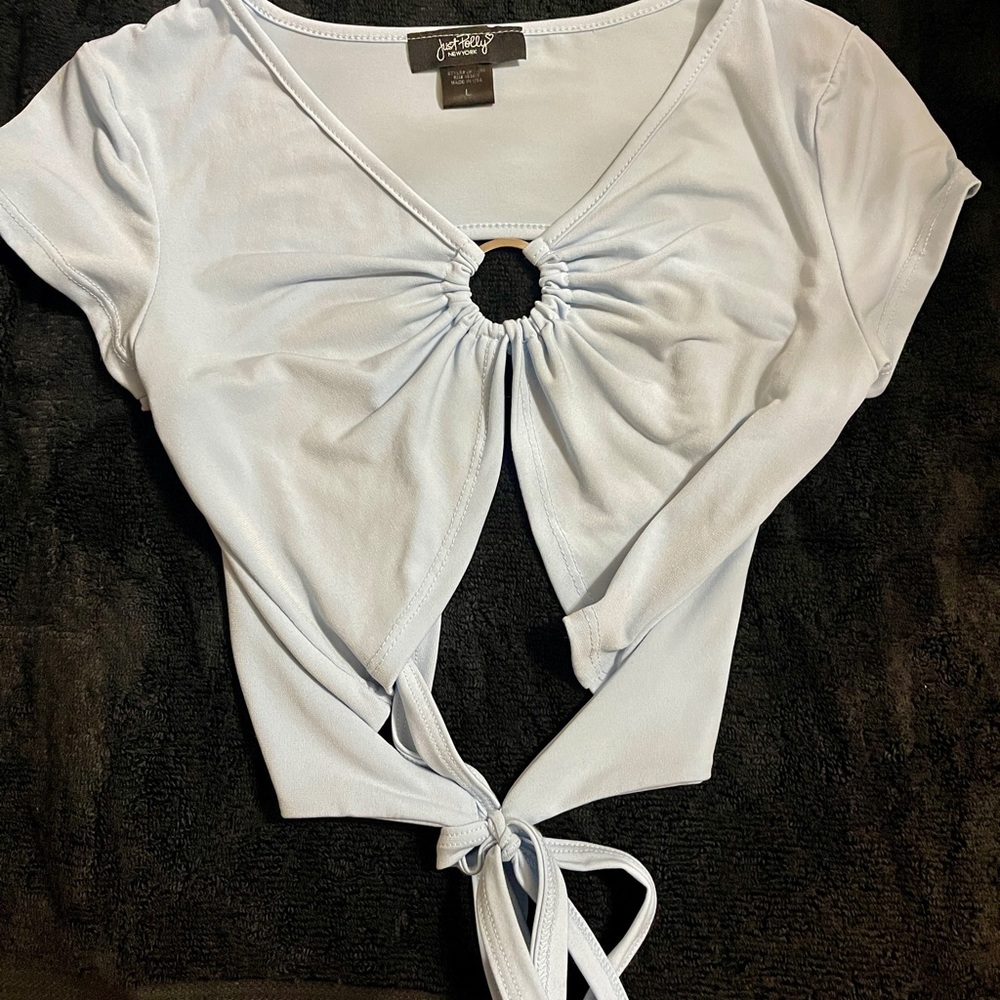 Elegant Light Blue Crop Top with Tie in Back